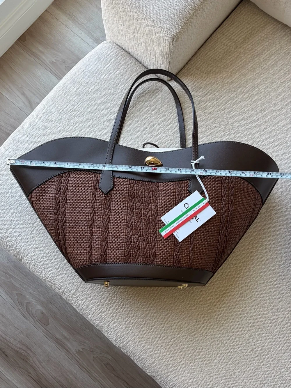 NWT Cheval Firenze Miranda Max Large Raffia Leather Tote Dark Brown Italy